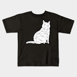 A round cat sits and looks around, Cat Geometric for Dark Kids T-Shirt